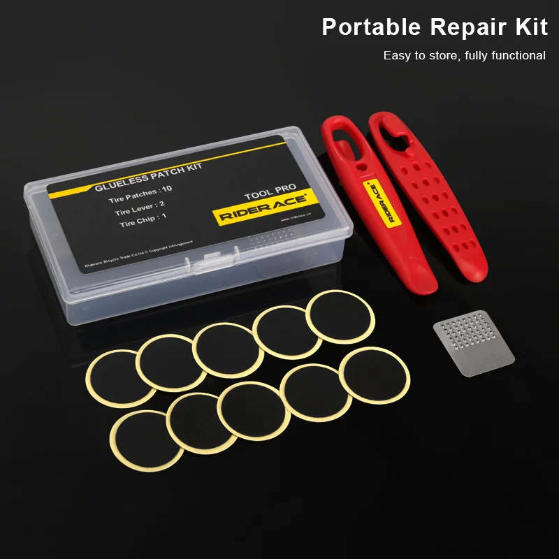 Kit Riparazione Forature Bici | Toppe Gomma Senza Colla E Con Colla | Leve E Lime Incluse | Per Camera D'Aria MTB E Strada (Tipo C)