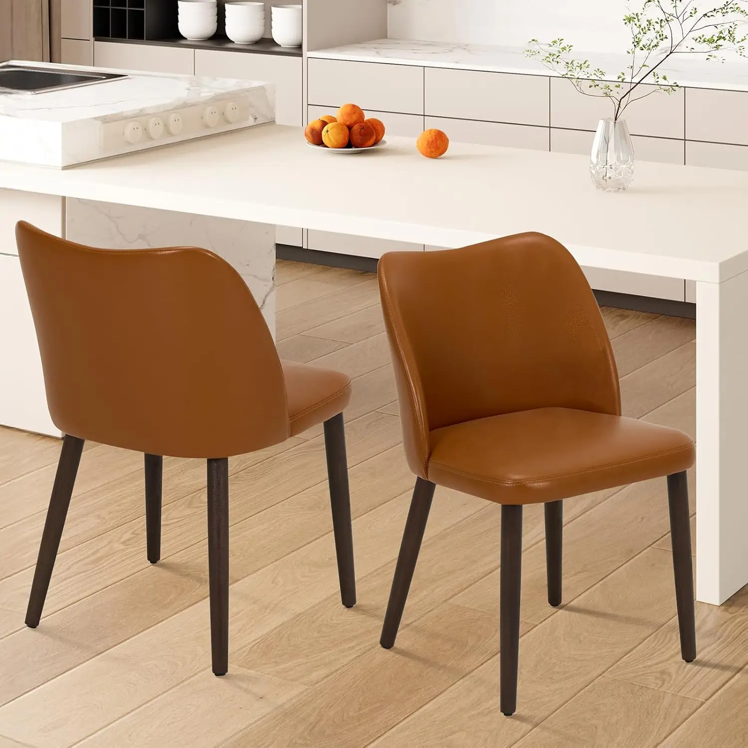 Wooden Dining Chairs Set of 2, Upholstered Kitchen Dining Room Chair, Modern Fabric Farmhouse Dinner Chair