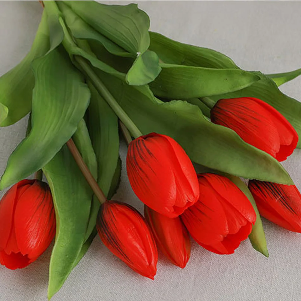 

1 Bouquet Of Simulated Tulips With 7 Flowers Tulips Fake Tulip Bouquet For Wedding Decoration PU+PVC Artificial Flower