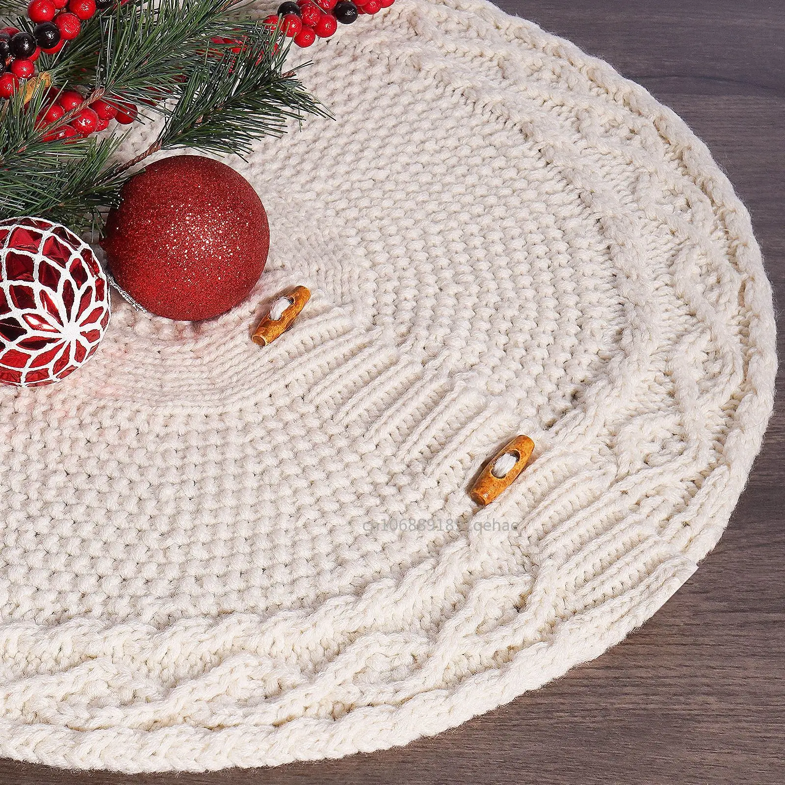 2025 Christmas Knitted Tree Skirt Milk White Red Knitted Christmas Atmosphere Apron Christmas Tree Decorations Accessories