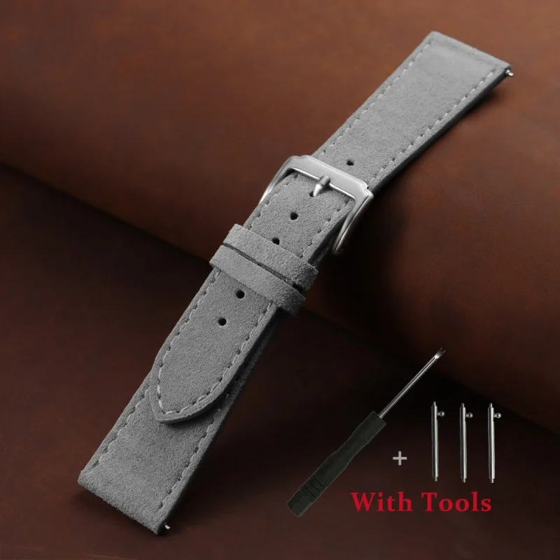Universal Vintage Suede Leather Watch Strap with Quick Release and Tool