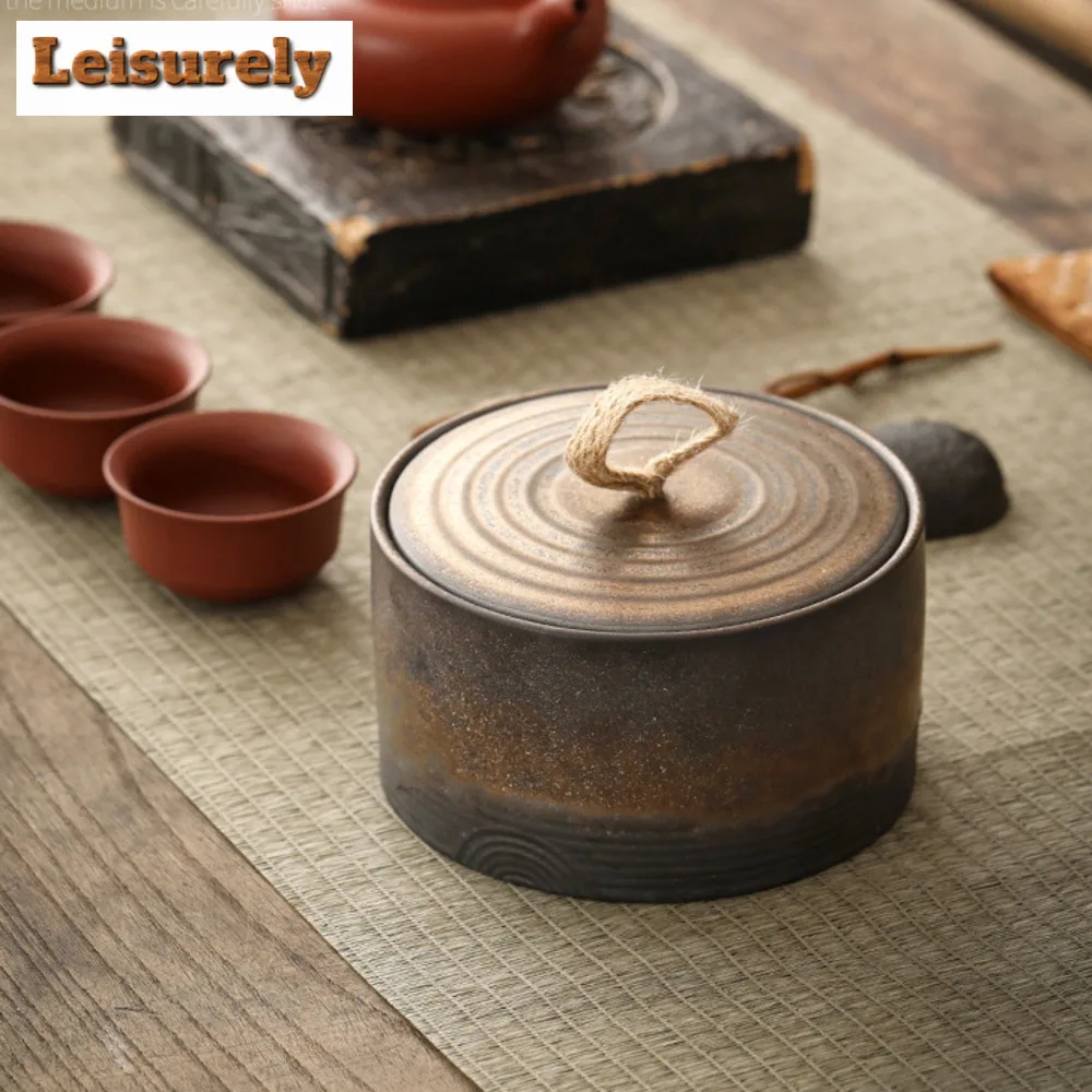 500ml Antique Style Ceramic Tea Box Japanese Coarse Pottery Tea Container Home Coffee Storage Jar Tradition Teaware Accessories