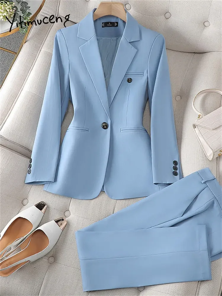 Two Piece Light Blue Pant Suit TIMIFIS Light Blue Pants Suits For