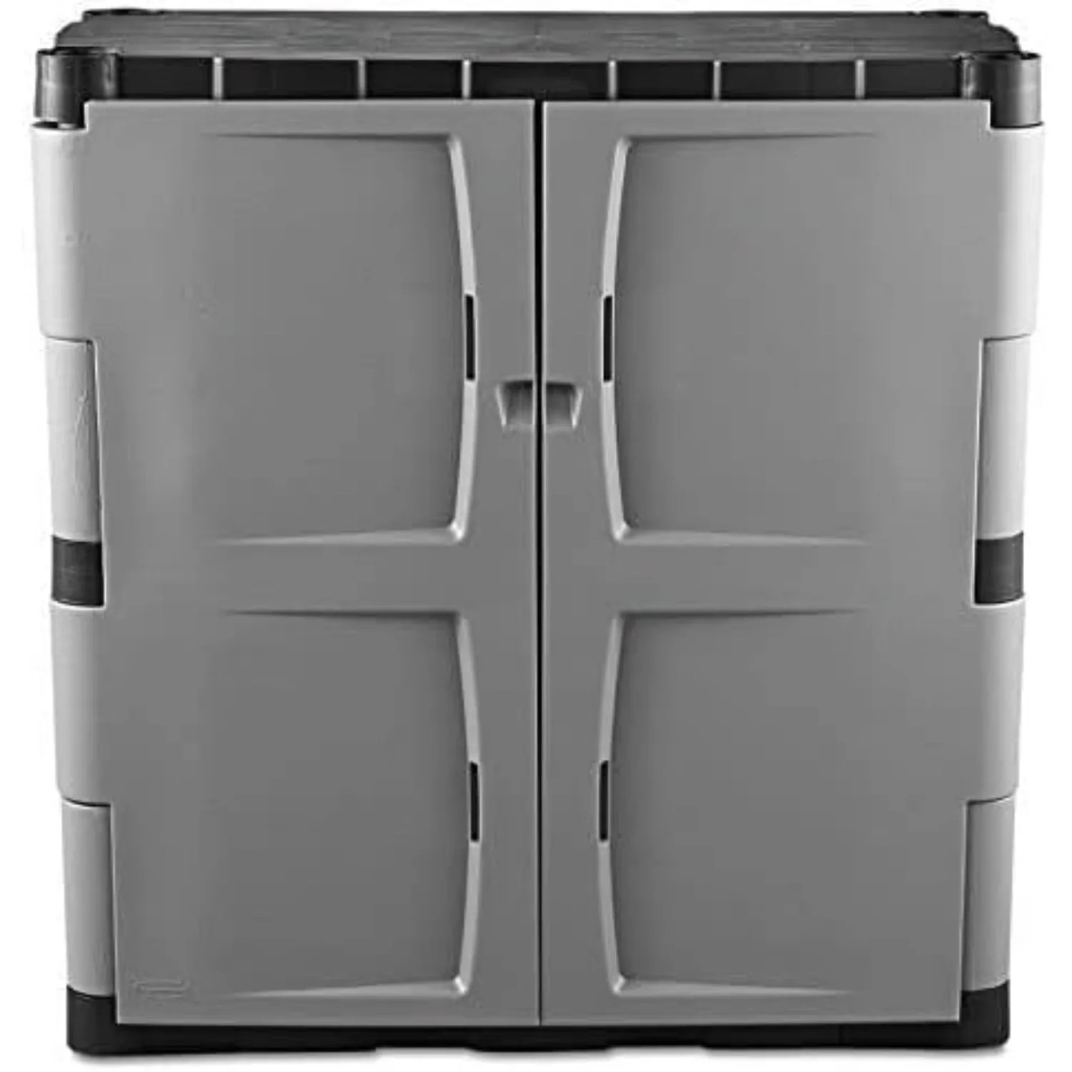 Rubbermaid Freestanding Storage Cabinet with Doors, 18"D x 36"W x 37"H, Medium Gray/Black, Two-Shelf Lockable Cabinet for Indoor 3