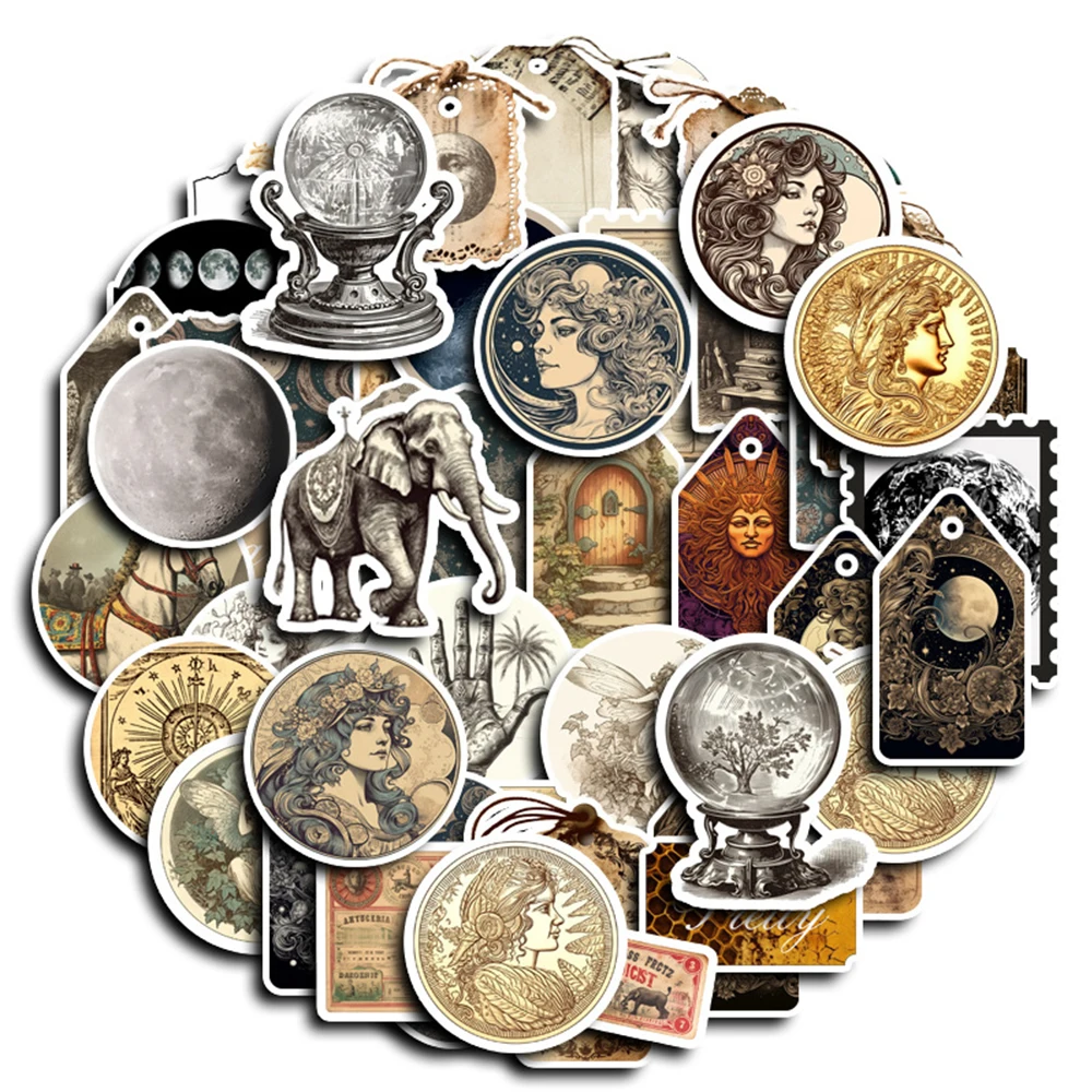 

10/30/50PCS Retro Sun Moon Magic Cartoon Stickers Goth Witch Decals Toys Vintage Cool DIY Graffiti Motorcycle Skateboard Laptop