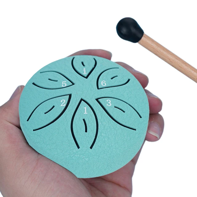 Mini Tongue Drum In Acciaio - Tamburo Handpan 6 Note Con Bacchette, Per Meditazione E Yoga (Verde) - Foto 2