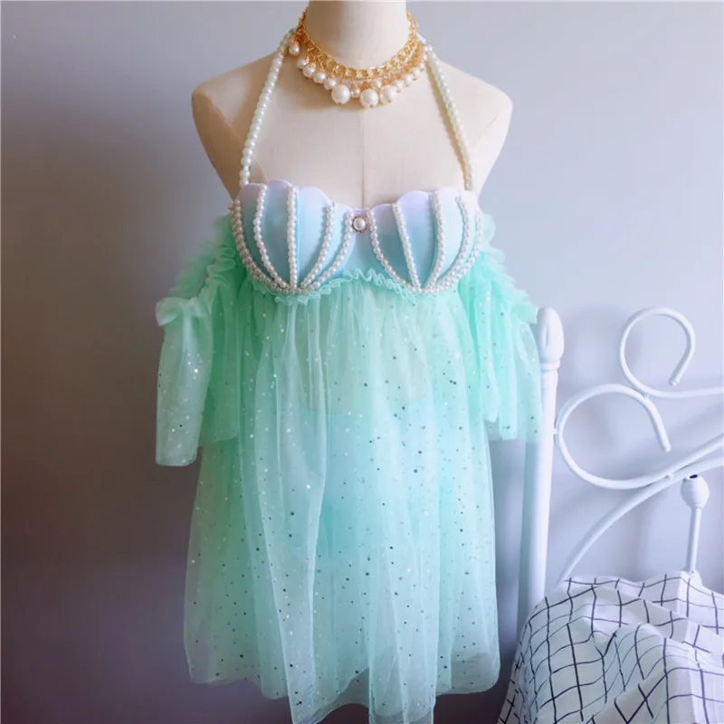 Original New Mermaid Bikini Ruffled Sequin Dress Mesh Fairy Wind