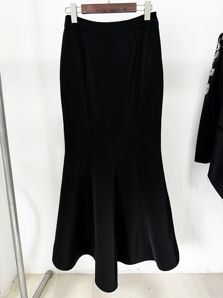 HIGH STREET Newest Fashion 2024 Women's Diamonds Rhinestone Beaded Blazer Mermaid Long Skirt 5