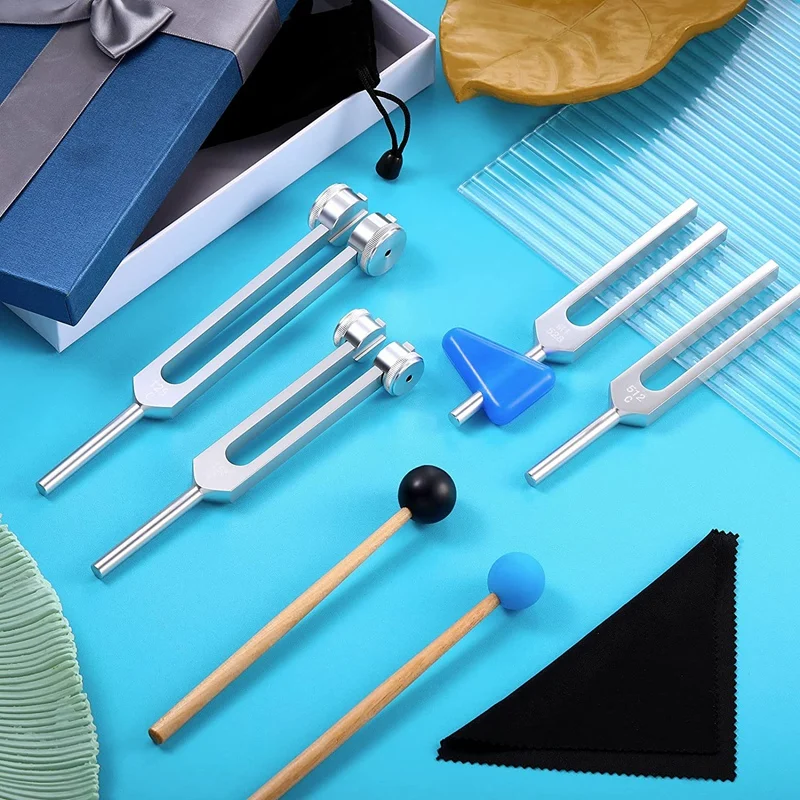 HOT SALE 4 Pack Tuning Fork Set(128 Hz,256 Hz,512 Hz,528 Hz)with Tuning Fork Hammer for Sound Sound Vibration Tools 3