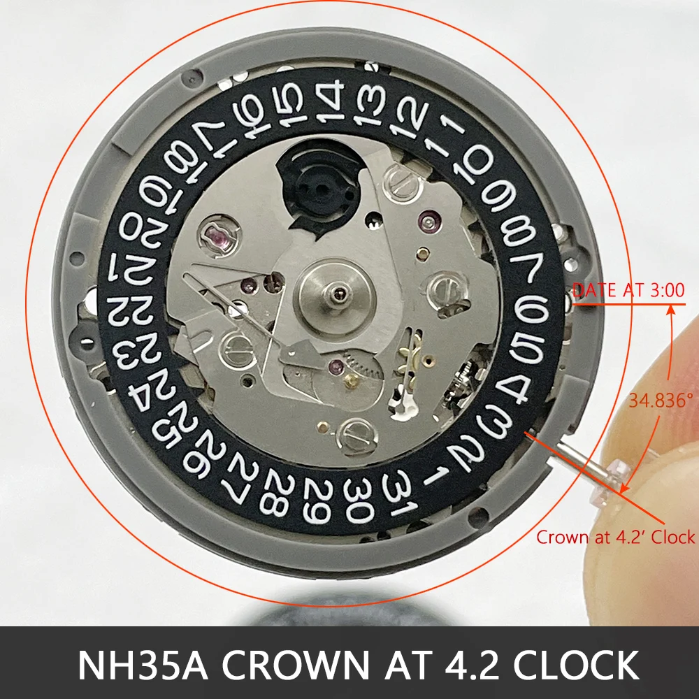 Механические часы Seiko NH35A с механизмом 4,2 часов, японская Дата 3:00,  черная Дата, 24 Драгоценности, оригинальный механизм | АлиЭкспресс