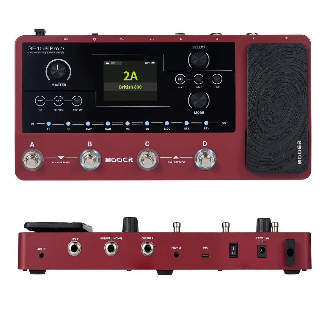 Guitar Effect Pedal MOOER GE150 Pro/Pro Li New Amp Modelling Multi Effects Built-in 9 hrs Battery with 4 Footswitches IR Loader