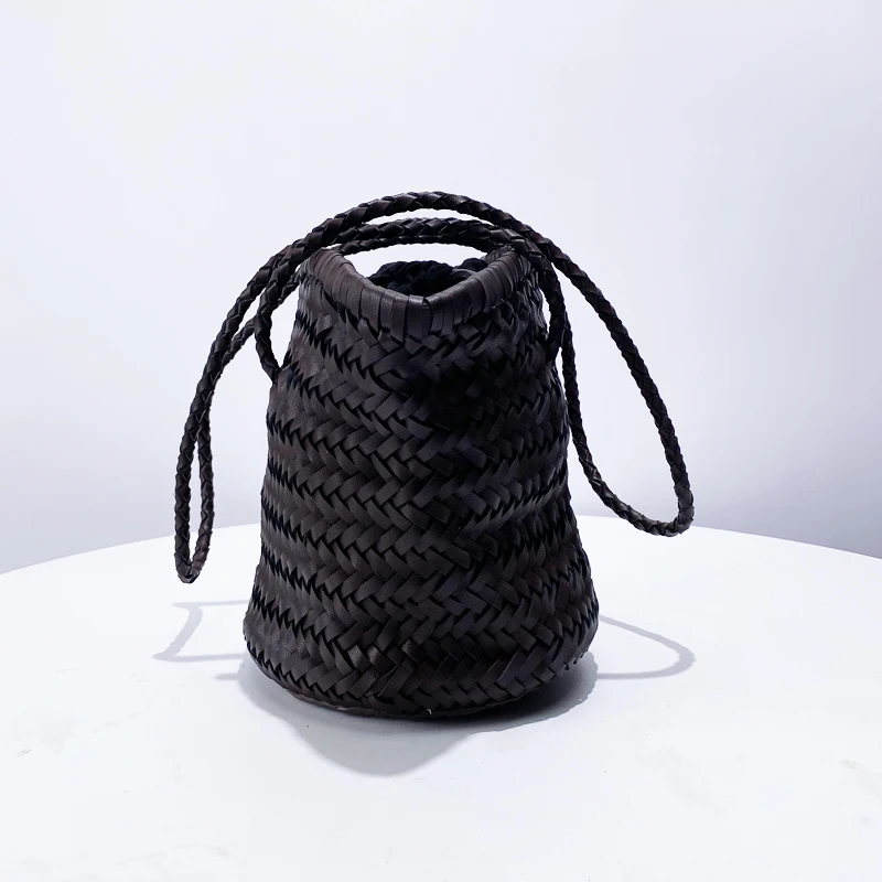 Drawstring Bucket Composite Bags For Women Luxury Designer Handbags  Purses 2024 New In Fashion PU Weave Large Capacity Shoulder 4