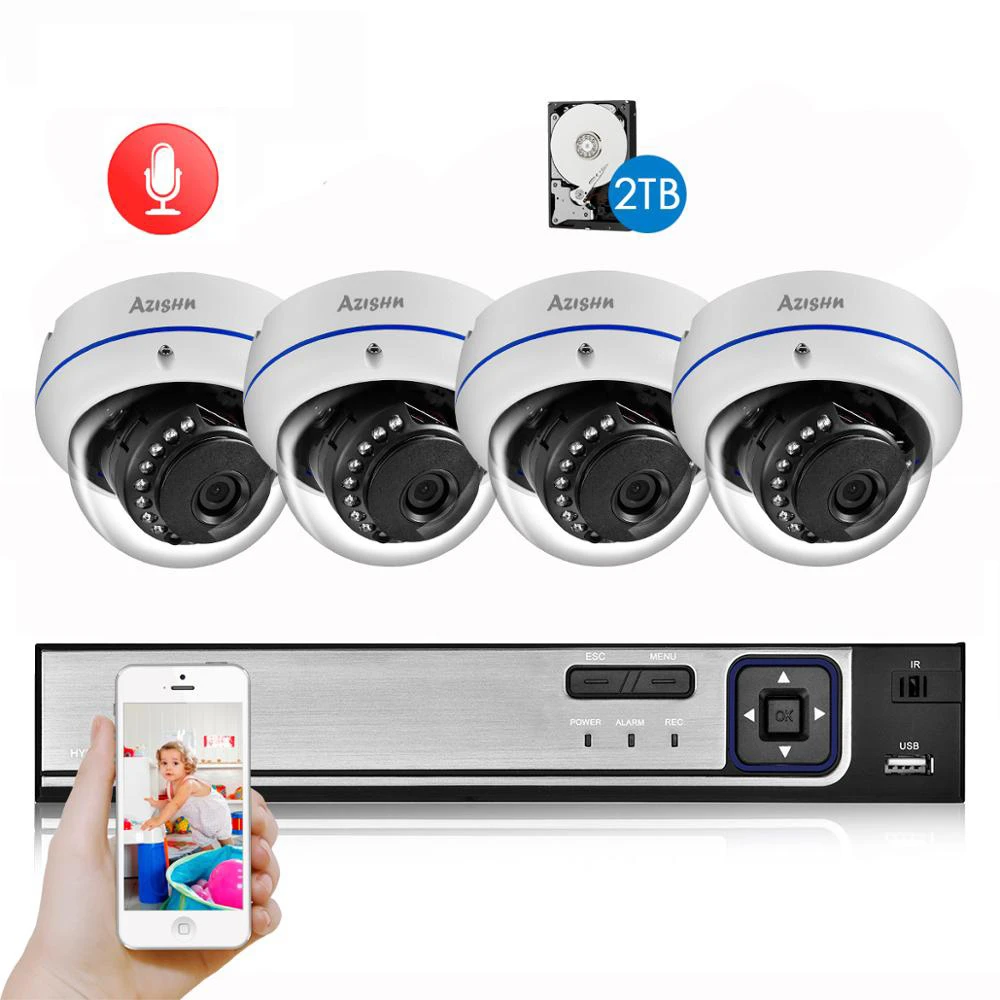 AZISHN Face Detection 4CH 5MP NVR CCTV Security Kit System Outdoor Waterproof Dome POE IP Camera Video Surveillance Set 4TB business security cameras