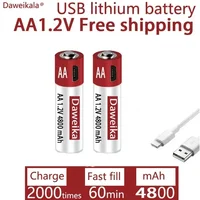 AA fast rechargeable lithium-ion battery, 1.2V battery, 4800mAh, used for remote controls, mice, small fans, electric toys 6