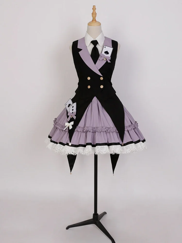 

Original Girl Lolita Japanese Style Gothic Cute Dovetail Embroidered Dress Sleeveless Stitching High Waist Cosplay Dress