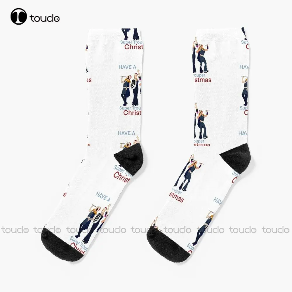 Mamma Mia Super Trouper Christmas With Santa Hats Donna And The Dynamos Socks Calzini Gialli 360 ° Stampa Digitale Streetwear