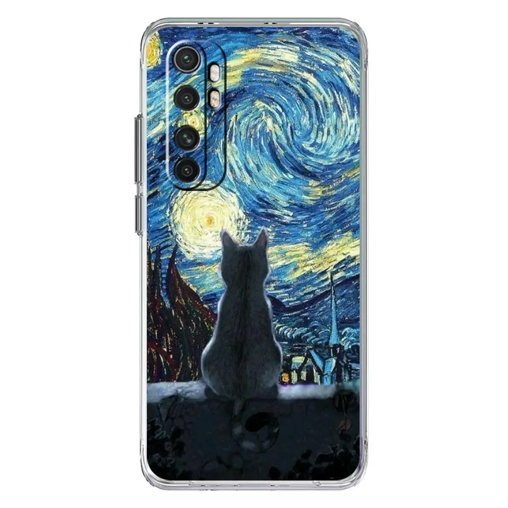 Cat Van Gogh Starry Sky Clear Phone Case Cover