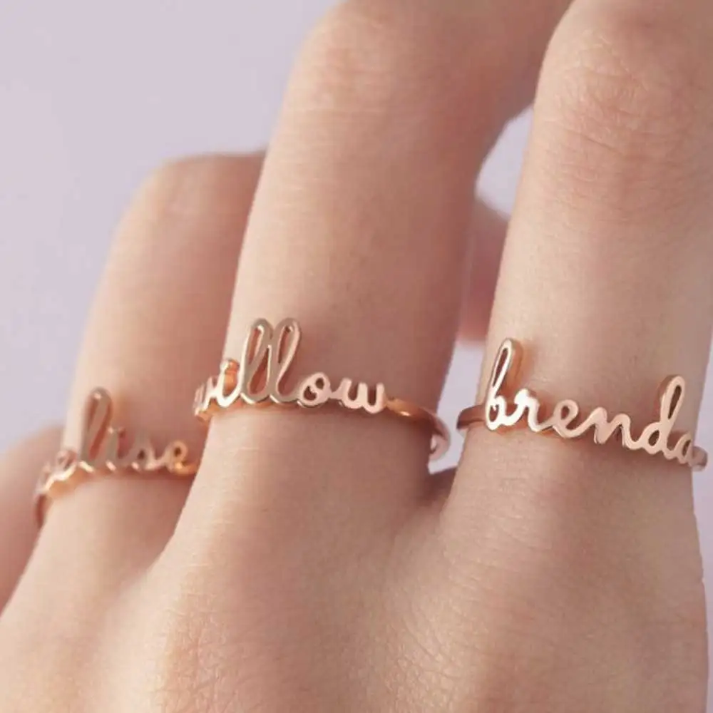 rings for women fashion adjustable personalized custom double names stainless steel gold rings got engaged jewelry anillos mujer Customized Name Stainless Steel Rings for Women Personalized open Adjustable Letter Rose Gold Ring Jewelry Couple Gifts Anillos