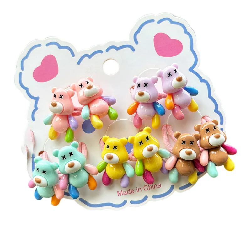 

2 шт. новые красные Мультяшные милые кремовые Детские эластичные повязки для волос с медведем для девочек аксессуары для волос принцессы Детские резинки для волос Детские головные уборы