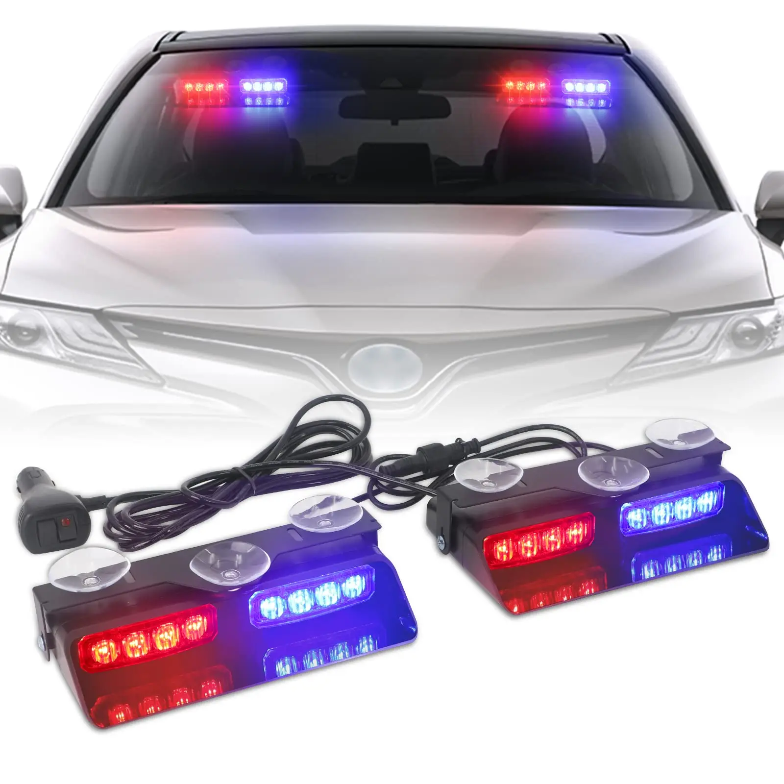 Feux Stroboscopiques Ambre 2-en-1 Pour Tableau De Bord - 26 Modes Clignotants, 40 LED | Pour Véhicules D'Urgence, Camions, Sécurité Routière