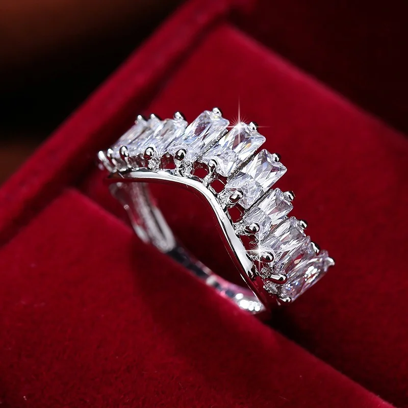 Hot selling fashion single row zircon ring women's copper plated real