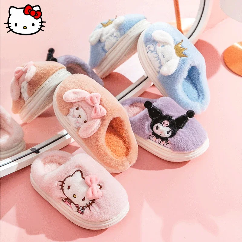 

Kawaii Sanrio HelloKitty Slippers MyMelody Cinnamorroll Cute Cartoon Plush Indoor Non Slip Parent Child Warm Home Cotton Shoes