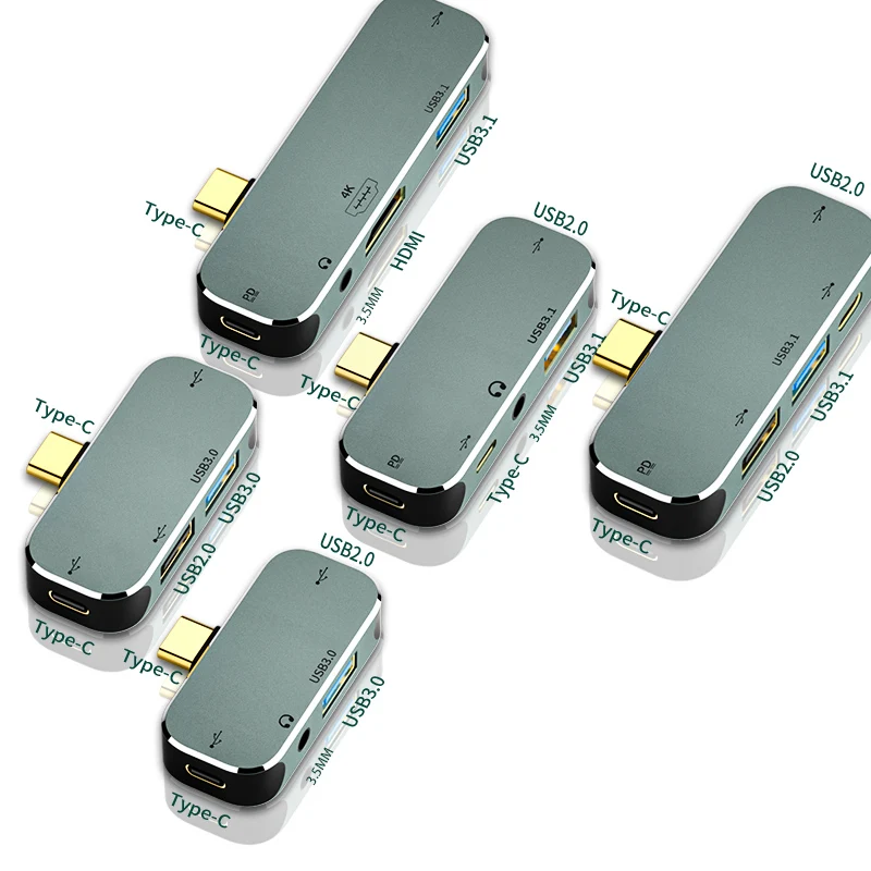Usb tipo c Extender Docking Station Usb 3.0 Jack de Áudio 35 mm Adaptador Hdmi 4k Hub Splitter para Computador Macbook Pd100w