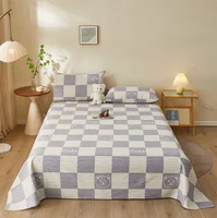 Checkerboard Bear Bed Sheet Set 3Pcs Cotton High Quality Bedsheet Sets Comfortable Breathable Queen Bedding with Pillowcases 1