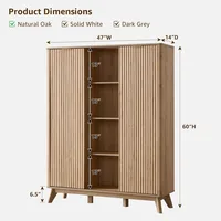 Fluted Shoe Storage Cabinet with 2 Sliding Doors, 6-Tier Adjustable Shelves, 60" Tall Large Shoe Organizer, Wooden Shoe Rack 2
