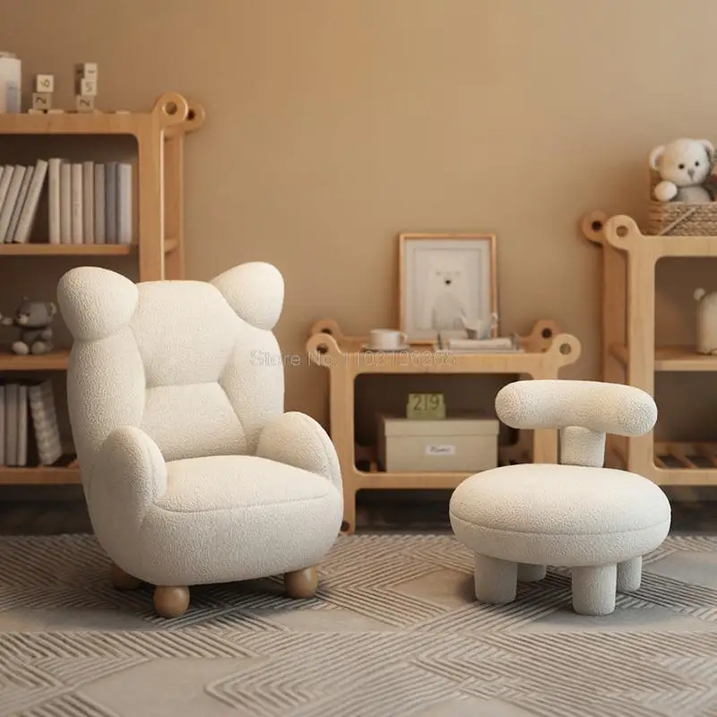 Lamb Velvet Cream Childrens Bear Sofa Chair Cute Baby Single Cartoon Seat Mini Lazy Small Sofa Modern Simplicity