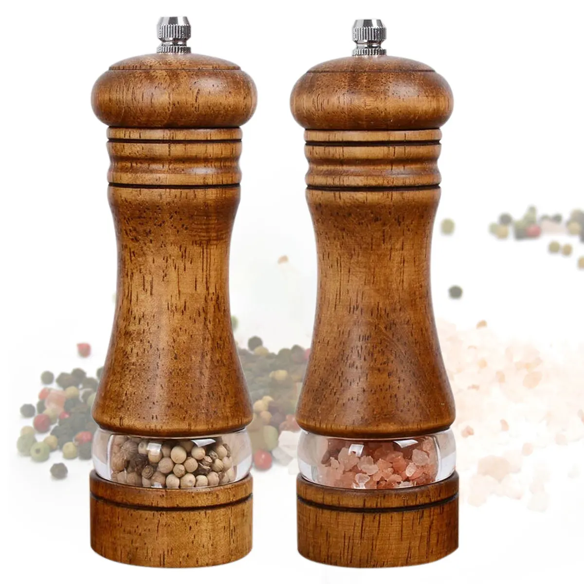 2Pcs Pepper Grinder Wooden with Ceramic Grinding Cores Coarseness Adjustable Manual Spice Grinder Multifunctional for Kitchen salt and pepper grinder nut spice grinder pepper grinder herb spice grinder
