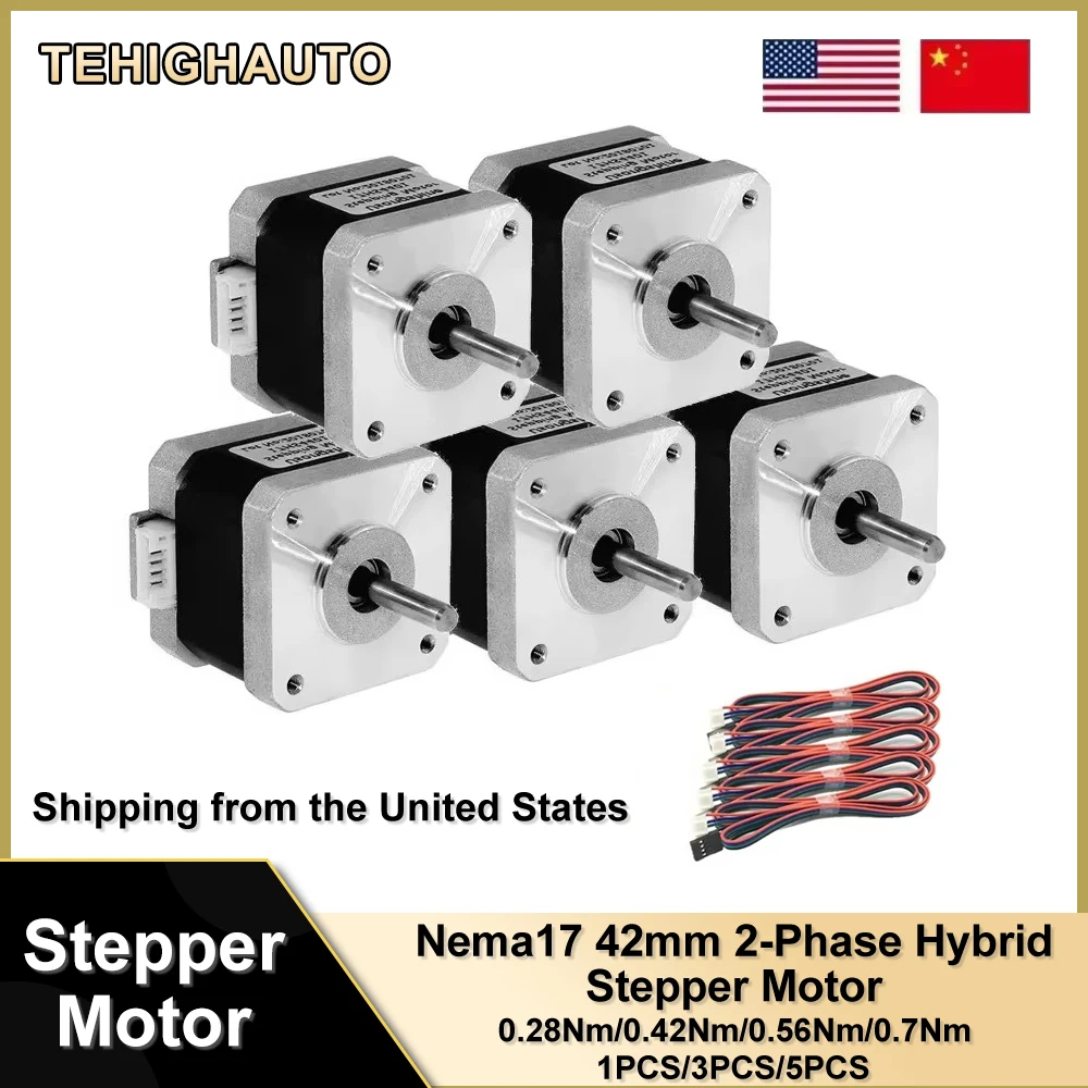Nema17 42mm Open-loop Stepping Motor 2PH 34/40/48/60mm Length 4-Lead 0.28/0.42/0.56/7Nm 1/3/5PCS for DIY 3D Printer stepper motor