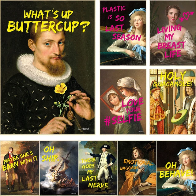 레트로 유럽 궁전 여자 남자 재미 있는 따옴표 포스터, 감정적 인 수하물 벽 그림 거실 홈 인테리어
