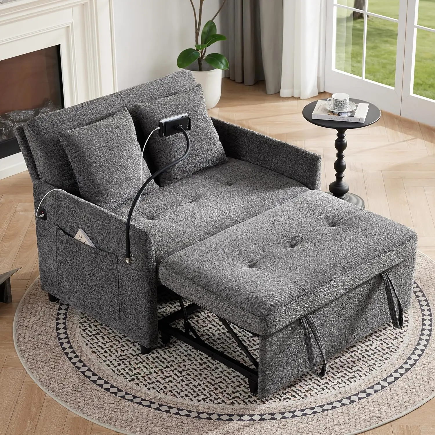 Sleeper Loveseat with USB and Type-C Ports, 3 in 1 Convertible Sofa Bed with Phone Holder, Pull Out Sofa Bed,, Customized