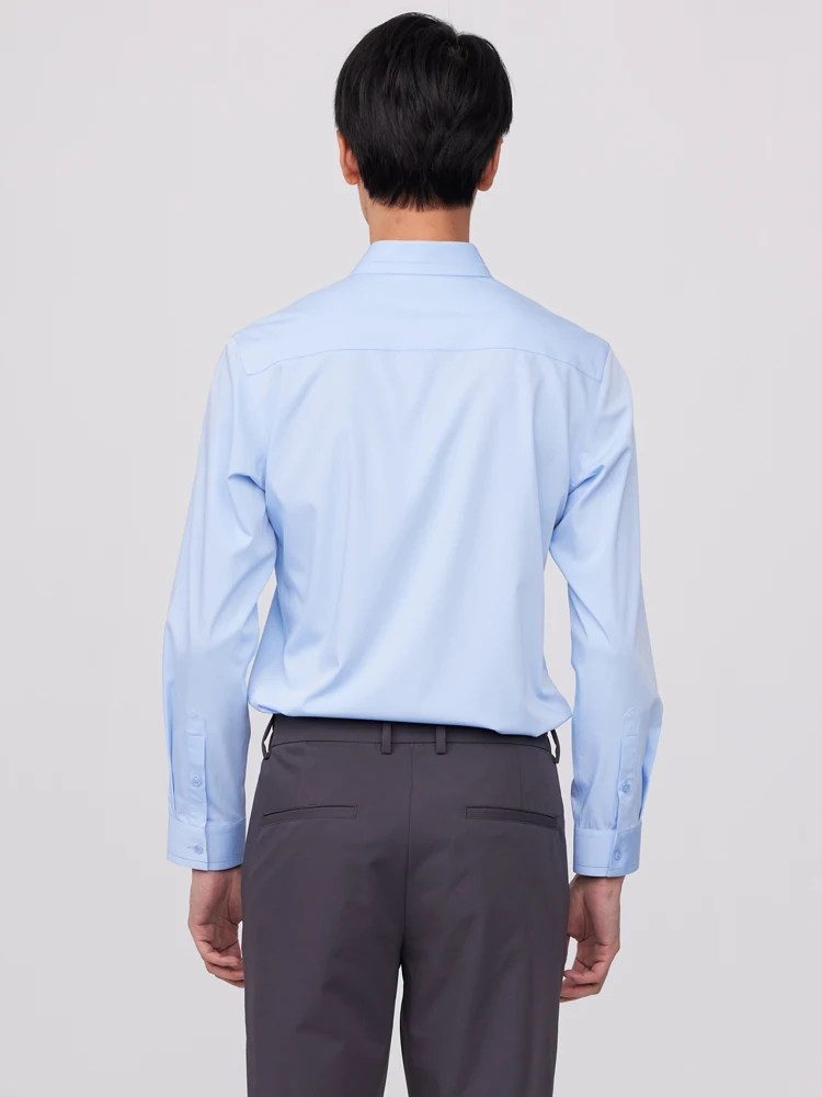 Men's Long Sleeve Casual Slight Strech Basic Shirt Without Pocket Front Hidden Buttons Placket Comfortable Slim-fit Dress Shirts