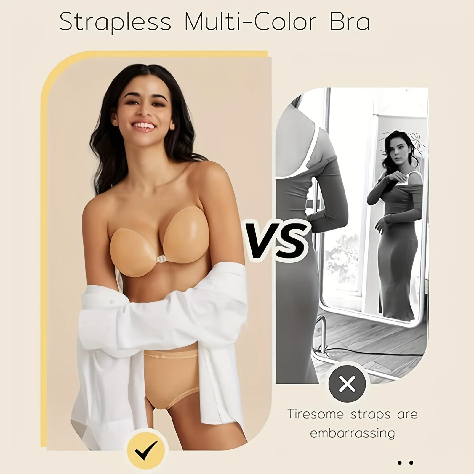Allison 1pc/2pc Silicone Invisible Strapless Bra 5
