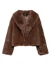 Vintage Brown Fluffy Faux Fur Short Coats Women Loose Lapel Buckle Jacket 2024 Winter New Lady High Street Warm Thick Outwear 5