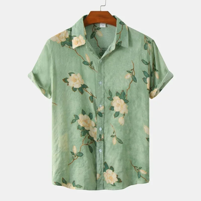 

Men Hawaiian Shirt Flower Printing Lapel Short Sleeve Streetwear 2023 Casual Men Clothing Vacation Leisure Shirts S-5XL INCERUN