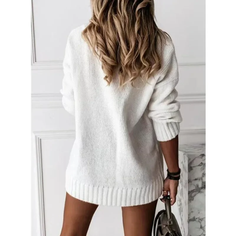 New 2025 Autumn and Winter Women's Fashion V-neck Women's Pullover Long-sleeved Sweater Elegant Casual Knitwear Solid Color Top