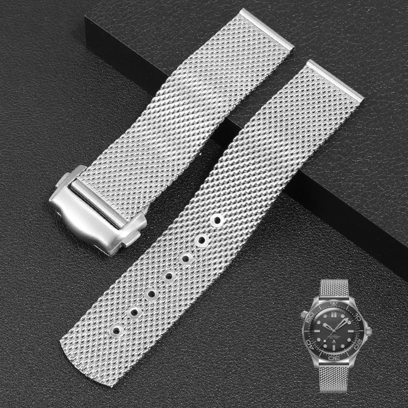 

High Quality Titanium steel 20mm Chain Strap For Omega 007 Seamaster Diver 300 Watch Band Stainless Bracelet Folding buckle