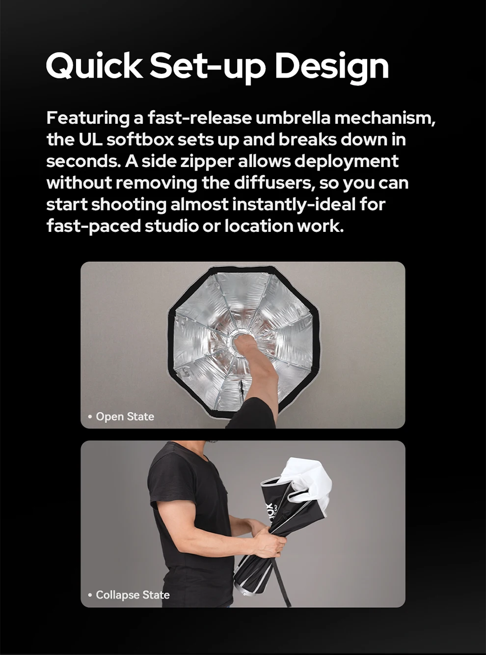 UL-Octa BOX /UL-BOX Quick Release Umbrella Softbox for product photography, fash