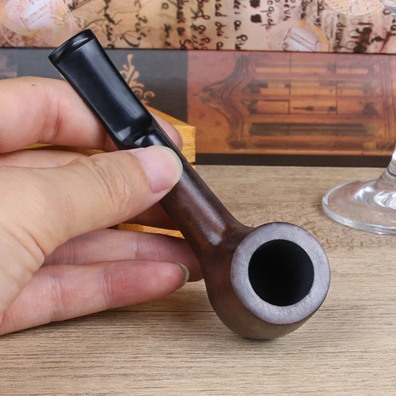 Classic Straight Ebony Wood Solid Wooden Smoking Pipe Tobacco Pipe Tube Fit For 3mm Filters Smoking Accessories
