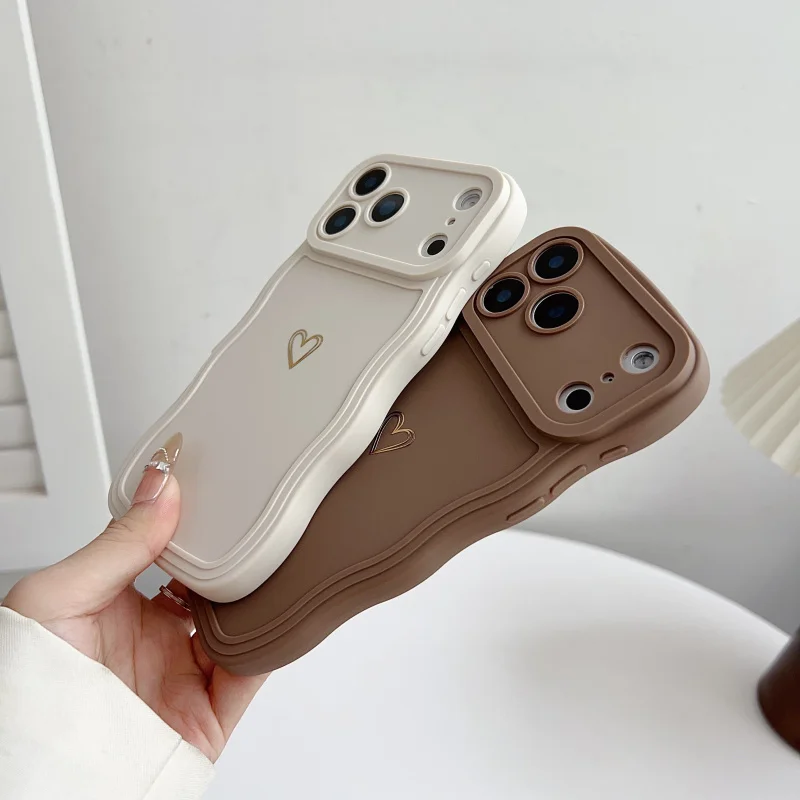 Elegant Two-Pack: Large Wave Design Phone Cases in Brown & White