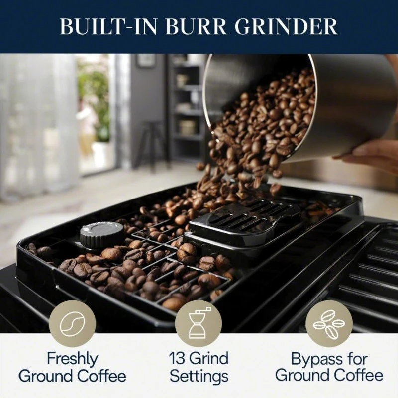 Start Fully Automatic Espresso Machine,Removable and Dishwasher-safe Parts for Easy Clean Up.5 One-Touch RecipesLatte Macchiato,