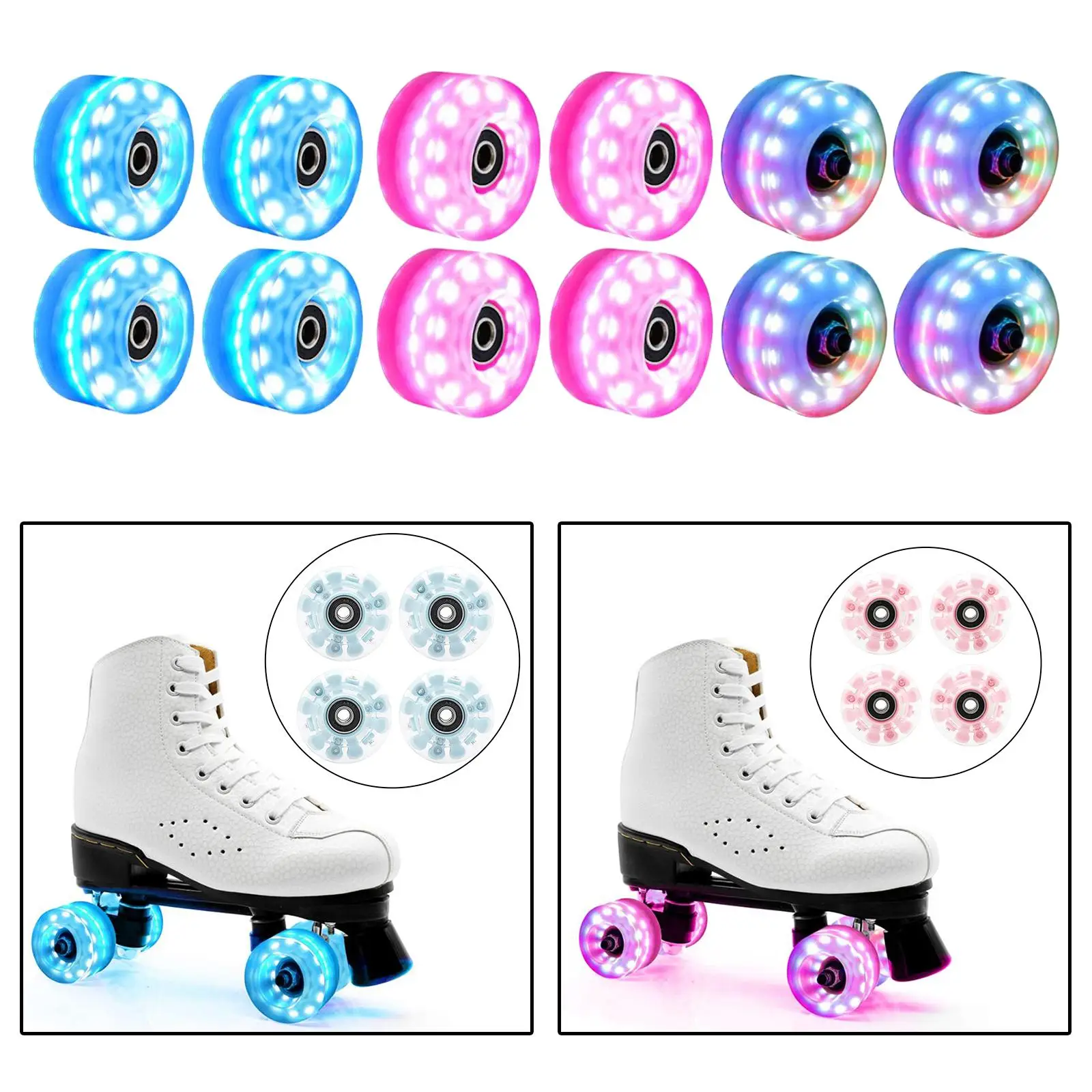 4 Roller Skate Wheels 58mm x 32mm, Luminous Quad Roller Skateboard Wheels with Bearings Installed