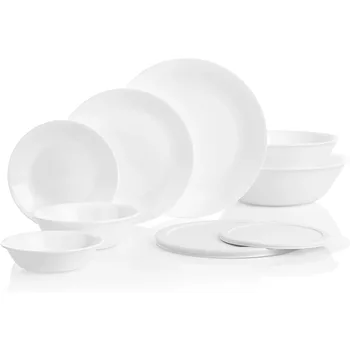 78-Piece Dinnerware Set for 12 – Chip-Resistant Glass Plates & Bowls, Winter Frost White 1