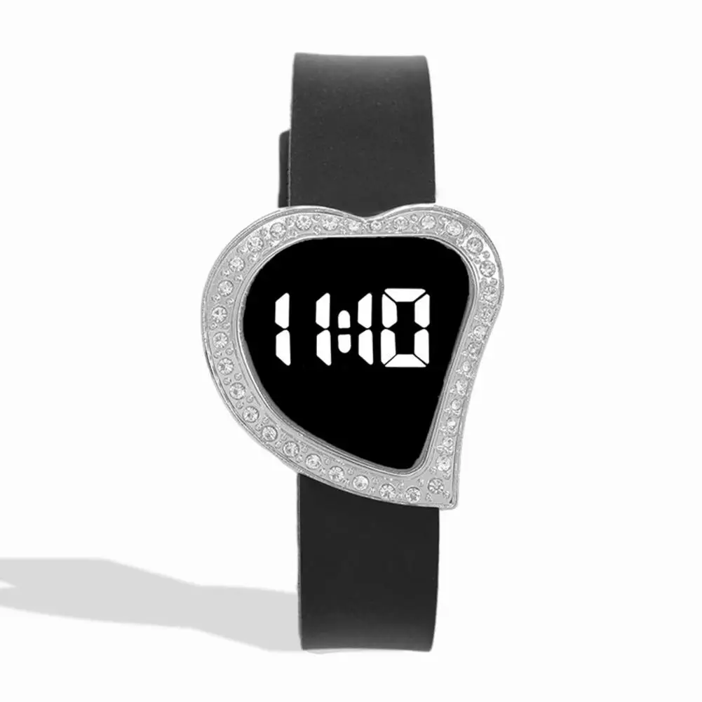 

Accurate Timepiece Rhinestone Decor Heart Shape Dial Women's Digital Watch with Touch Screen Adjustable Strap for High Accuracy