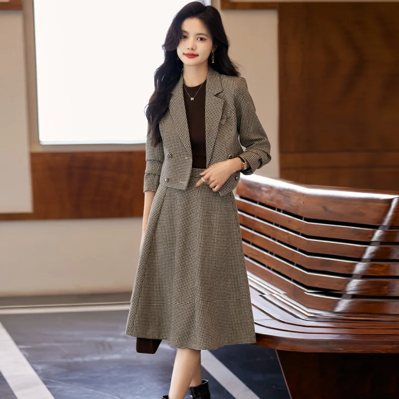 

Women Elegant Jacke Coat Or Two Pieces Set High Waist Skirt Fashion Vintage Chic Work Casual Clothing New Spring Autumn