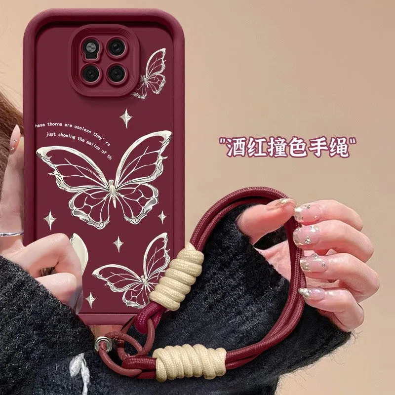 Silver Butterfly Cartoon Multistep Soft Phone Case with Lanyard