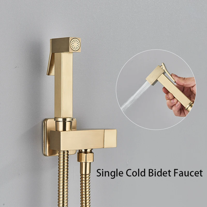Brass Bidet Faucet Single Cold Water Tap Handheld Bidet Spray Shower Set Toilet Shattaf Sprayer Douche Hygienic Shower Black 2